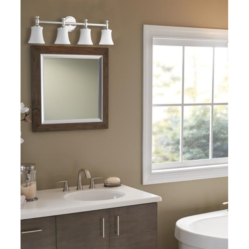 Éclairage pour salle de bain 4 lumières Lynette Opal, Laiton vieilli, blanc