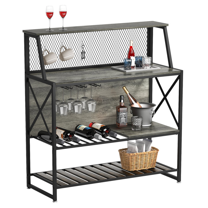 Mori Bar with Wine Storage, Vintage Dark Grey/Black