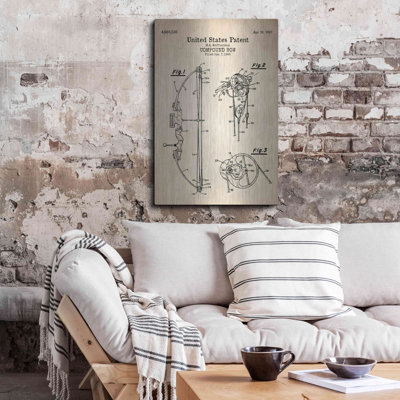 «Wall Compound Bow Blueprint Parchment», art mural en métal, 24 po x 36 po