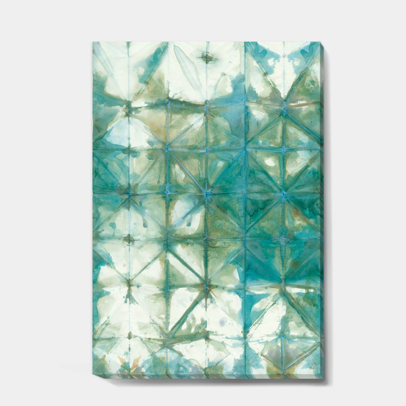Turquoise aquarelle géométrique III - reproduction d'art sur toile tendue, H 46 po x l 36 po x P 1,5 po