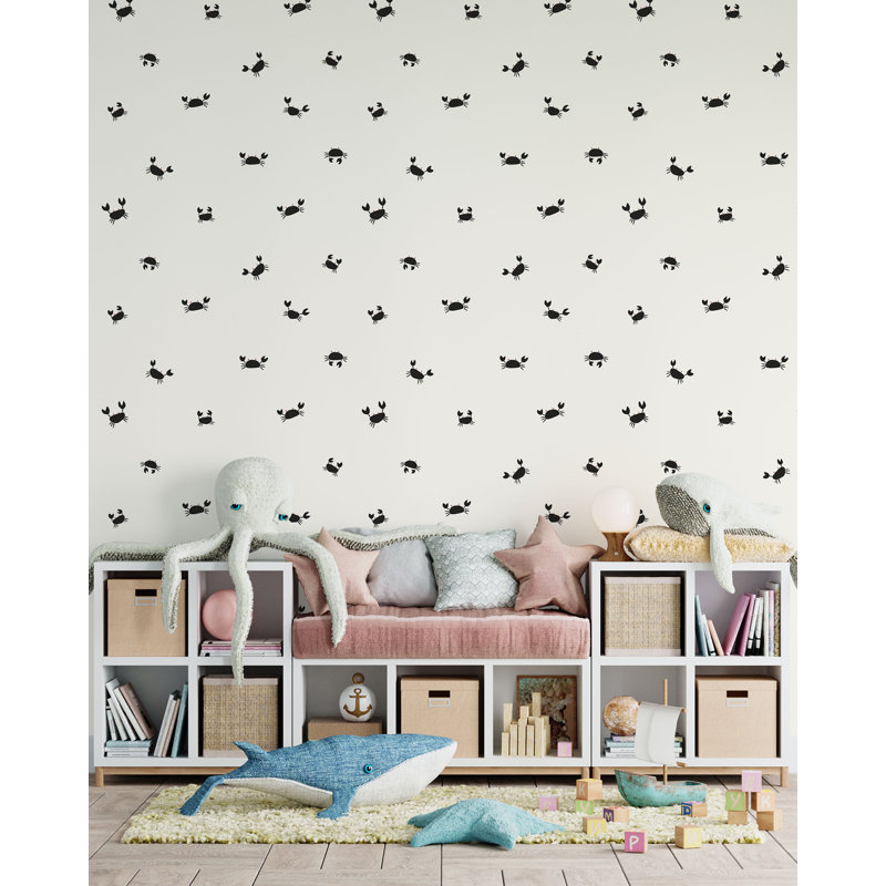 Black Eyed Crabs 33' L x 20.5" W  Wallpaper Roll, Black/Tan