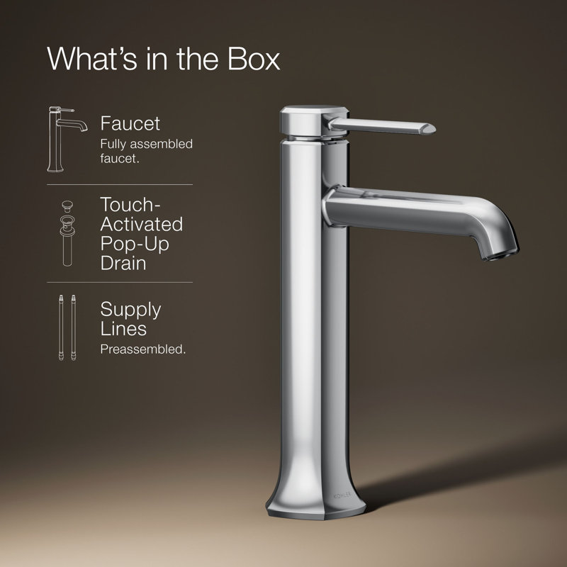 Occasion Tall Single-Handle Vessel Sink Bathroom Faucet with Drain Assembly, Polished Chrome, 1.2 GPM