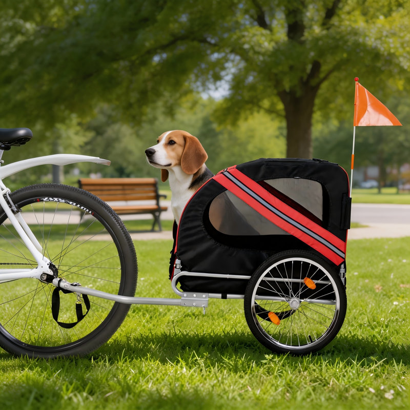 Remorque pliable pour vélo pour petits chiens de taille moyenne, rouge et noir