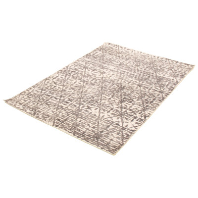 Tapis décoratif en viscose gris/Ivoire noué à la main New Age 5 pi 3 po x 7 pi 7 po one-of-a-kind
