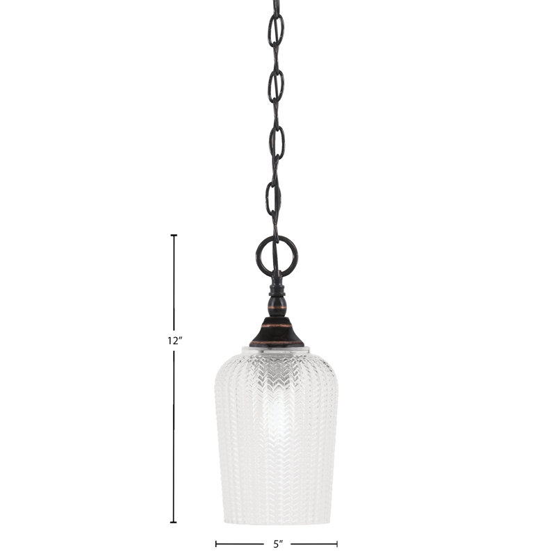 Mini-luminaire suspendu en chaîne avec verre texturé transparent 5 po, Cuivre / noir