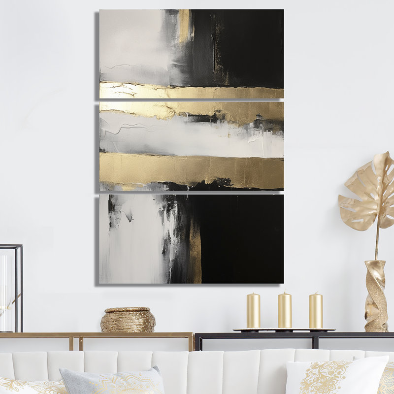 Art mural abstrait sur toile, décor moderne or noir - Joie minimale en noir et or II, H 32 po x l 48 po x P 1 po