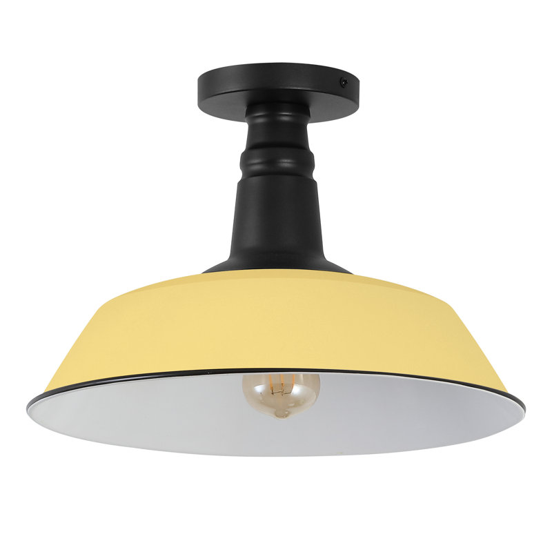 Camila 14" 1-Light Classic Industrial Indoor/Outdoor Iron LED Semi Flush Mount, Matte Yellow