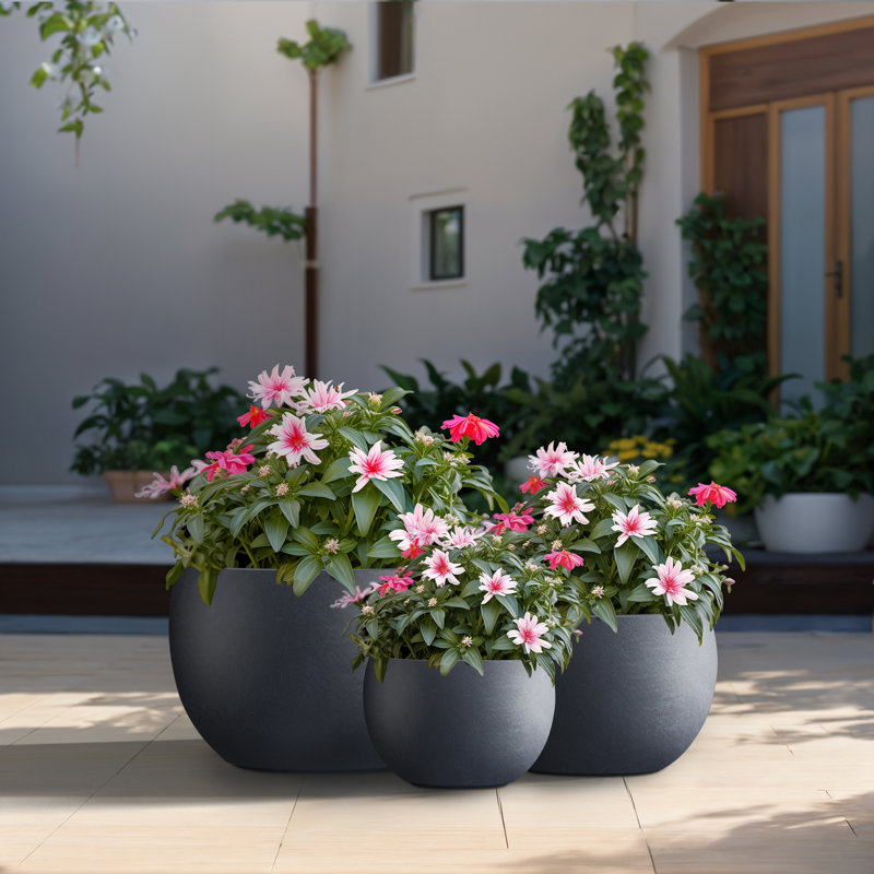 Ensemble de pots à fleurs en ciment Amethy, Gris granite