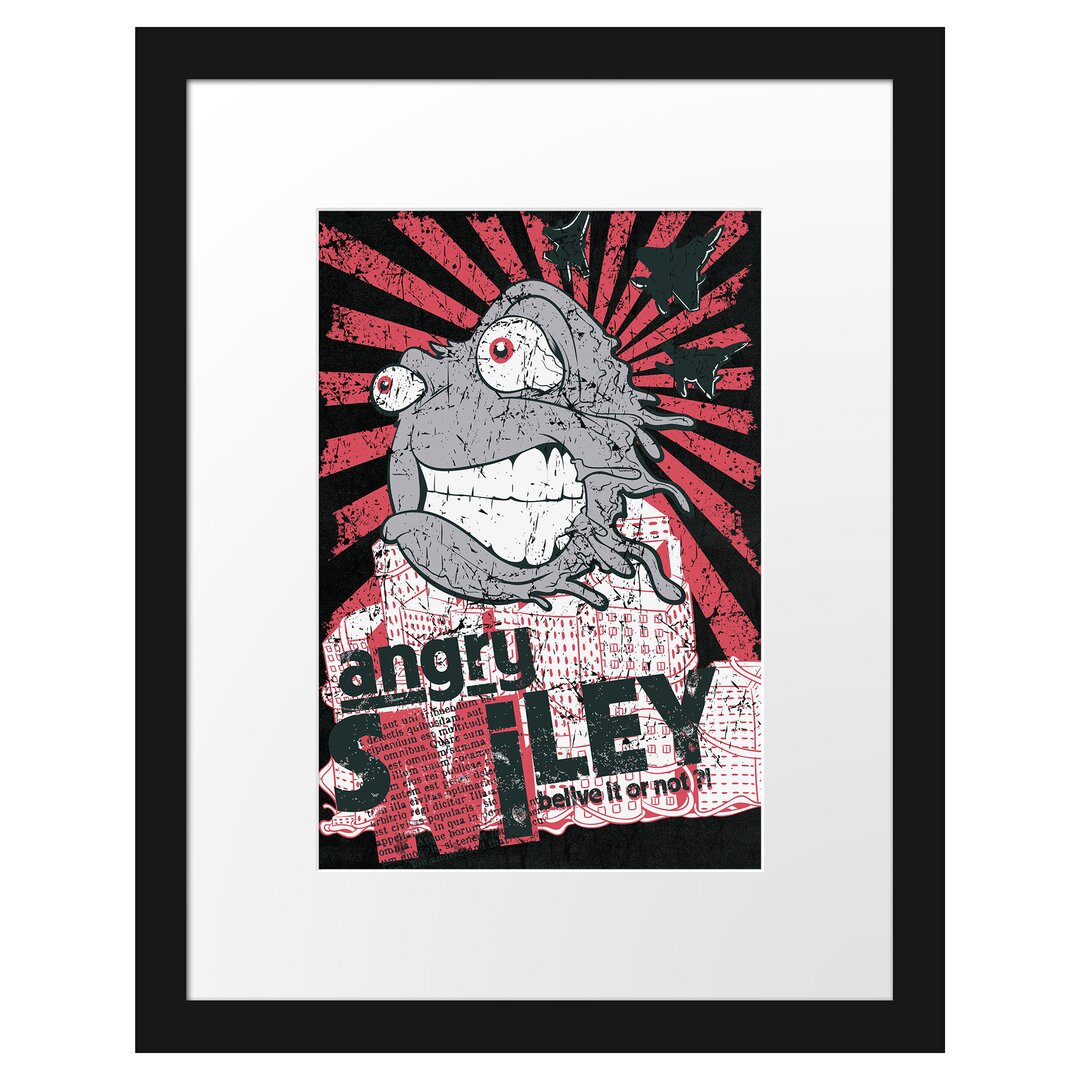 Gerahmtes Poster Angry Smiley Schwarz