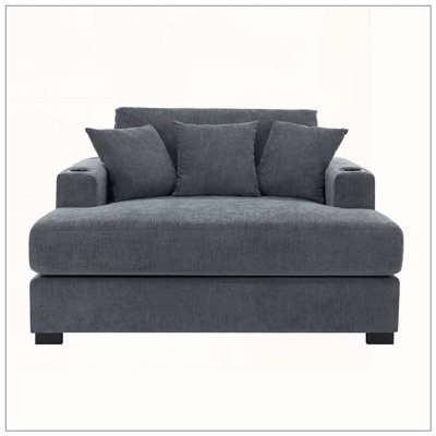 55" Oversized Chaise Lounger Modern Style Sofa Couch ,with Pillows, Charge Station & Cup Holders, Chenille Fabric