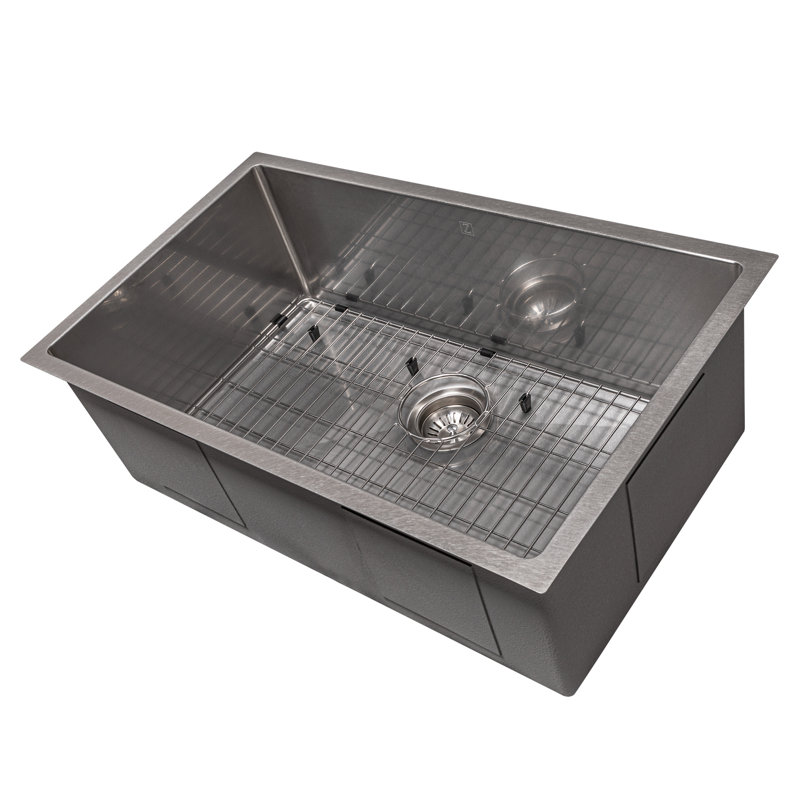 DuraSnow® ZLINE 30" Meribel Undermount Single Bowl Fingerprint Resistant Stainless Steel Kitchen Sink with Bottom Grid