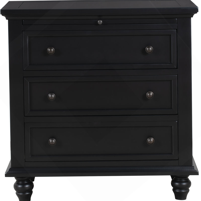 3-Drawer Storage Wood Cabinet, End Table with Pull out Tray, Black