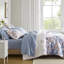 Édredon et drap pour très grand lit, motif floral bleu, microfibre, ajustement pour matelas de 16 po, aquarelle très lavable à la machine, feuilles à imprimé doux