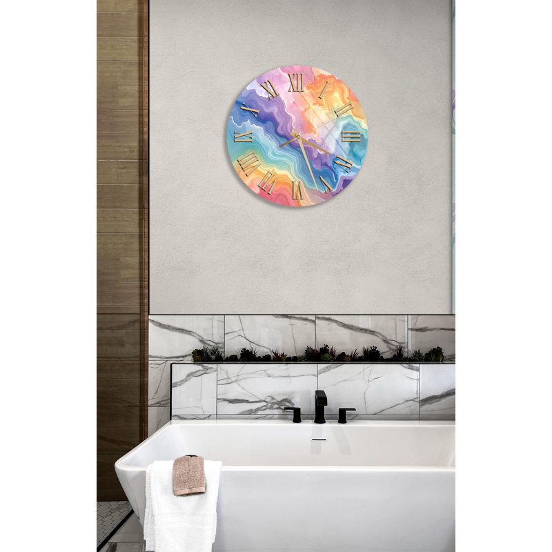 Horloge murale en verre trempé abstrait arc-en-ciel, horloge décorative colorée, horloge murale de style moderne, décoration intérieure unique, cadeau de pendaison de crémaillère