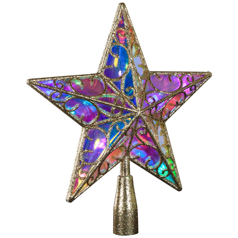 LED Lighted Glittered Star Christmas Tree Topper - 11" - Multicolor Lights, Champagne
