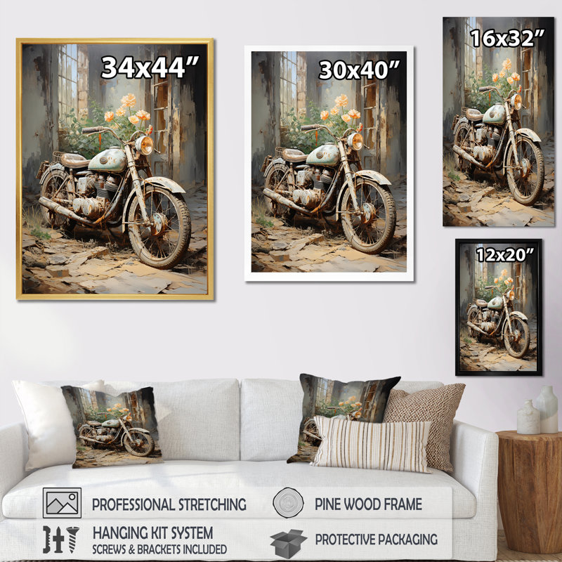Impressionniste à vélo II sur toile, Cadre doré simple, H 20 po x l 12 po x P 1 po