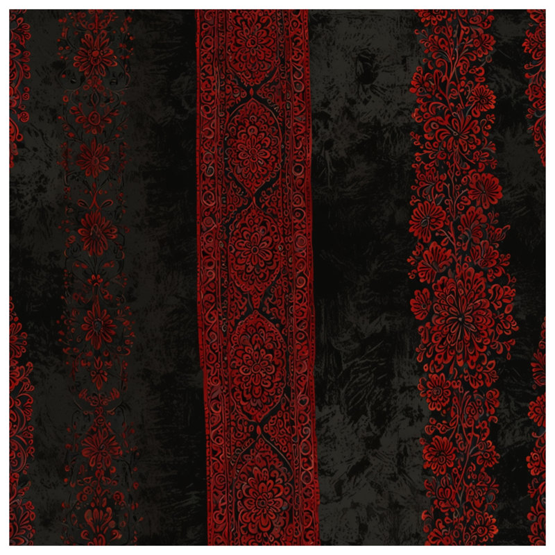 Red Black Floral Patterns Double Sided Throw Pillows, 14 x 14 inches
