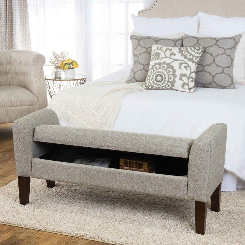 Polyester Upholstered Bench with Flip Top, Pebble Gray