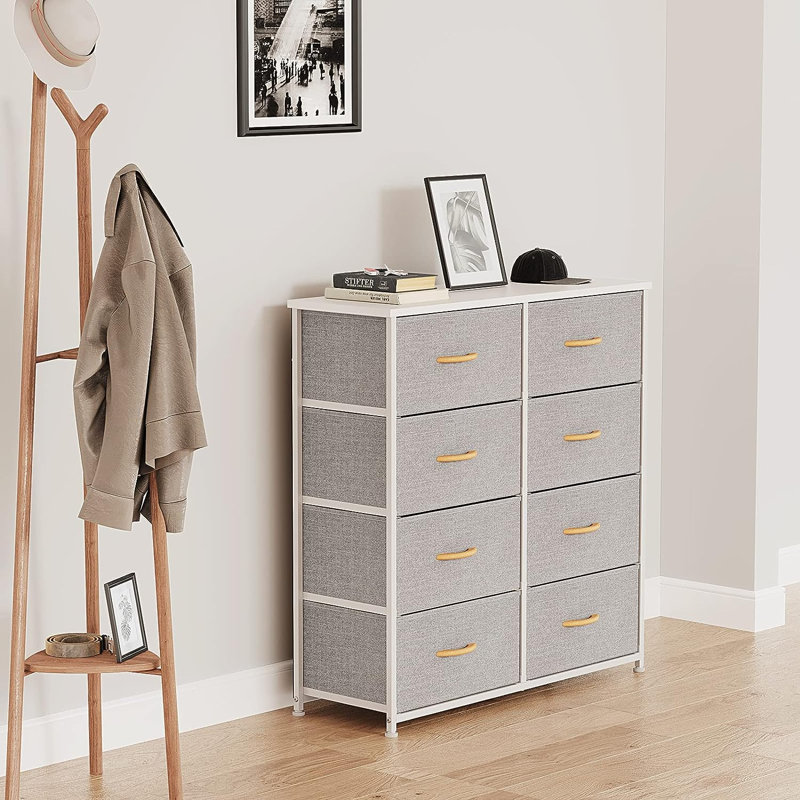 Commode 8 tiroirs Dyonisia, Gris clair