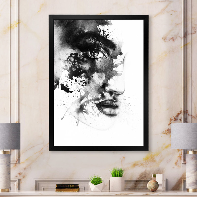 «Black Elegant Fashion Portrait» - art mural sur toile Glam, Toile avec cadre noir, H 20 po x l 12 po x P 1,5 po
