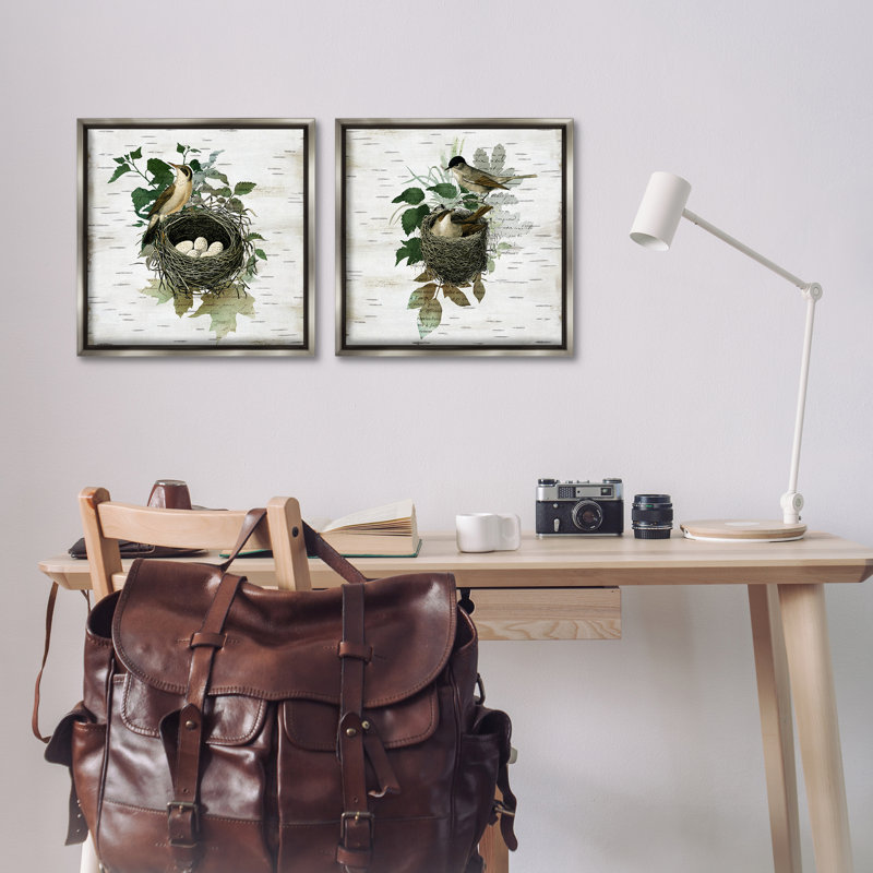 Ensemble de cadres flottants 2 pièces Rustic Vintage Bird Nids, design par Susan Arnot, H 18 po x l 18 po
