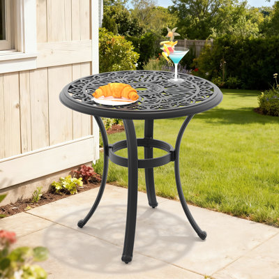 26.77" Round Cast Aluminum Outdoor Dining Table wtih 1.88" Umbrella Hole