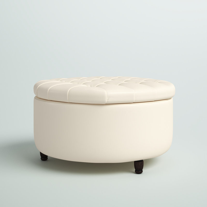 Sanni Faux Leather Ottoman, Cream Faux Leather