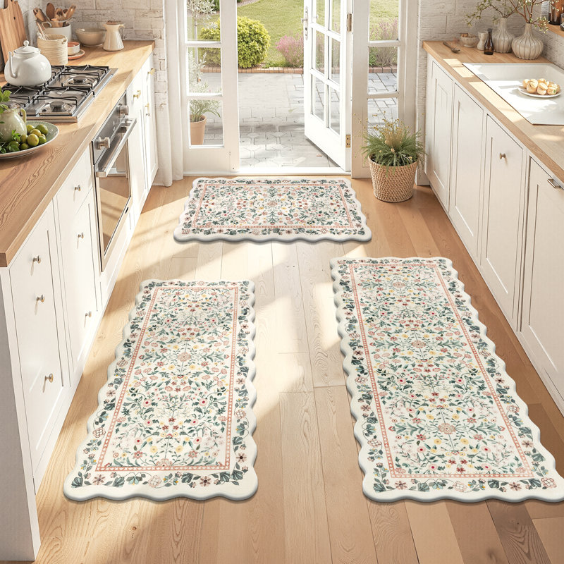 Tapis de cuisine antidérapant (ensemble de 3), Rose