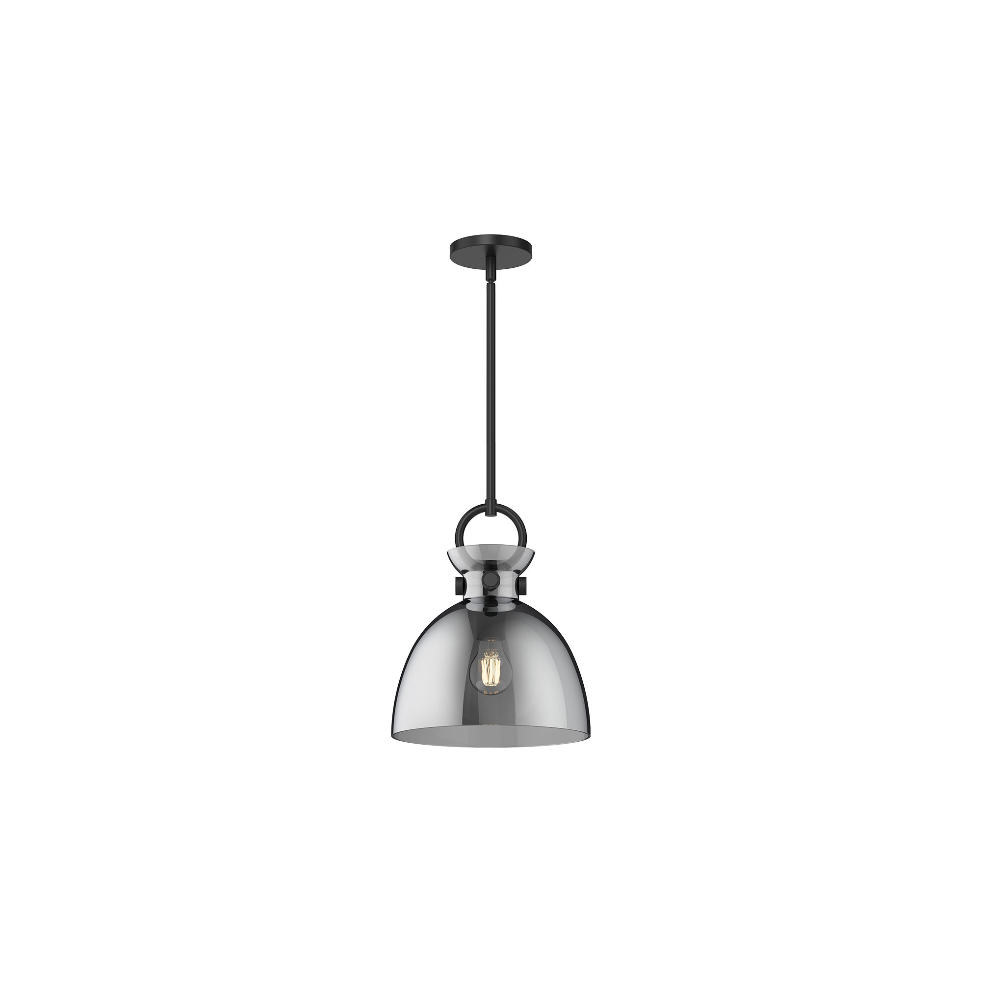 Tinka Single Light Glass Steel Pendant, 12.75" H x 10.5" W x 10.5" D, Smoked, Matte Black
