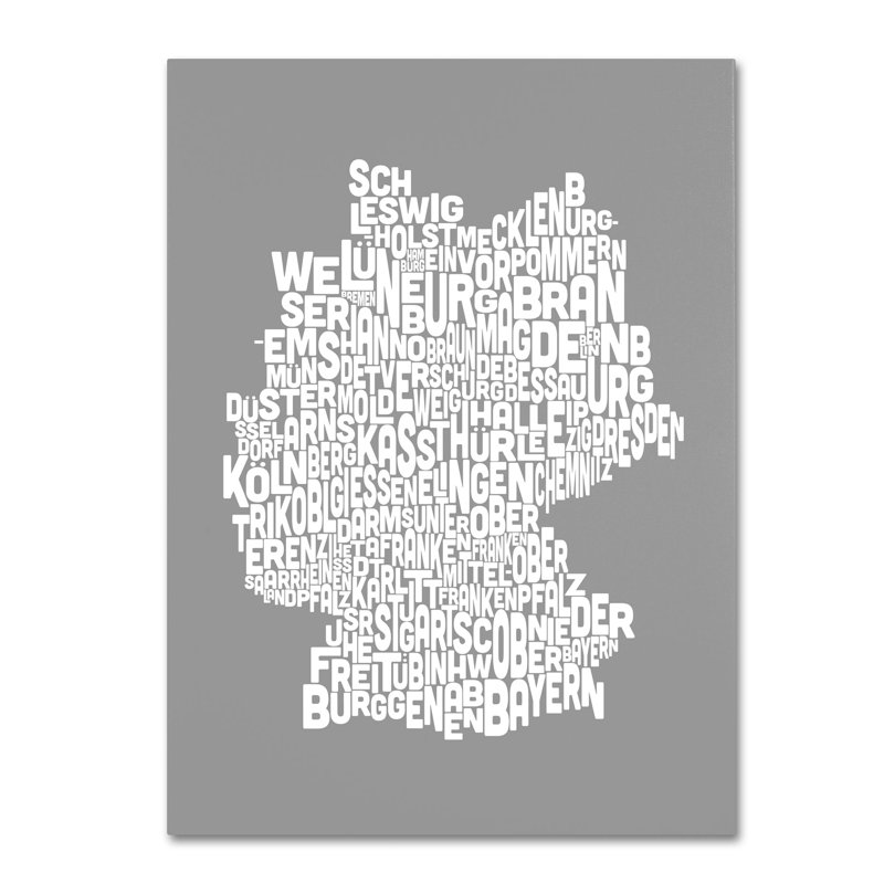 "neutral-germany regions map" par michael tompsett, art textuel sur toile tendue, H 24 po x l 16 po x P 2 po