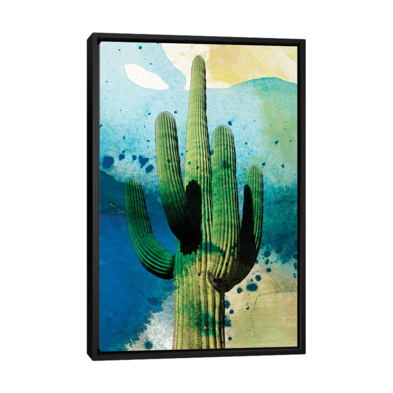 " Cactus Abstract " by Sisa Jasper, 26" H x 18" W x 1.5" D, Black Framed Canvas, No Matte