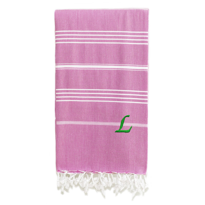 Serviette de plage 100% coton Pestemal Lucky, L, Vert clair / blanc