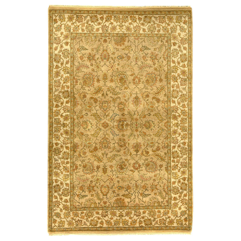 Hand Knotted Wool Oriental Area Rug in Taupe And Ivory