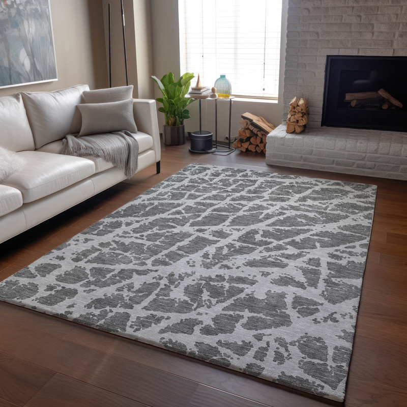 Premium Machine Washable Cerrito AMF501 Charcoal Rug, Rectangle 3' x 5'