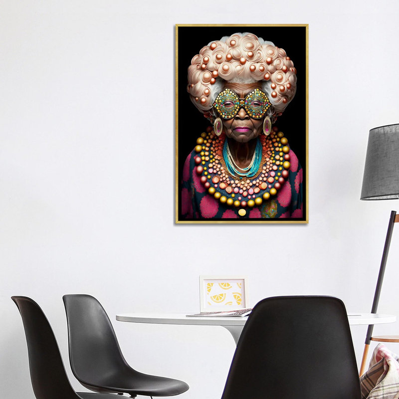 Afrofuturist Grandma I, Gold Floater Framed Canvas, 40" H x 26" W x 1.5" D
