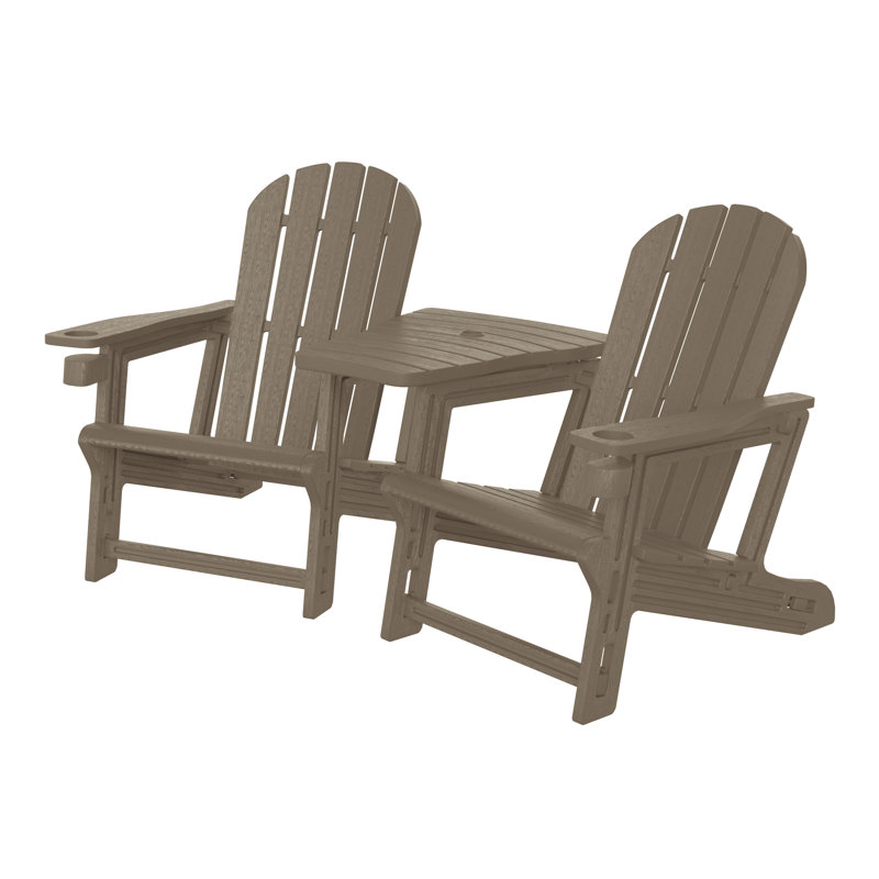 Ensemble de chaises d'extérieur en poly Adirondack avec plateau de connexion et porte-gobelet, Tanné