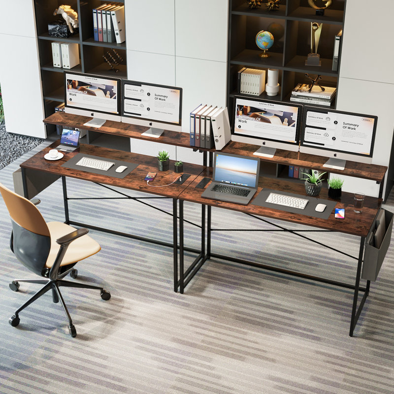 Computer Desk With Power Outlets Fast Charging Type-c Included, Gaming Desk With Led Lights, 47" Office Desk With Adjustable Monitor Stand, Small Desk Home Office Desks With Storage Bag & Hook
