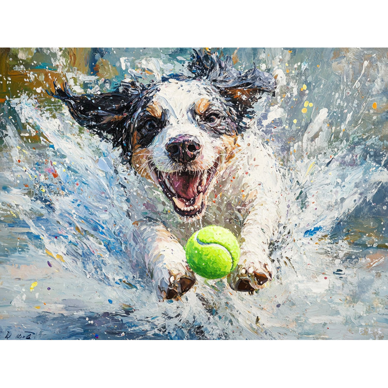 Tennis Time - Chien d'eau énergique, H 36 po x l 48 po