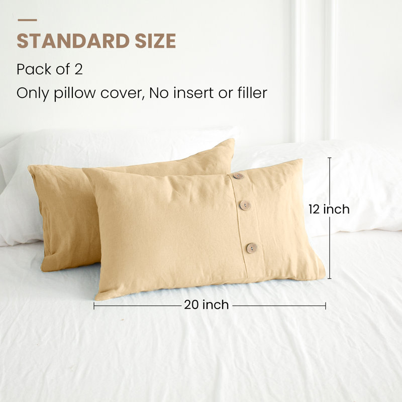 100% Linen Lumbar Pillow Cover 12 X 20 Inch Set Of 2 Rectangular Decorative Pillow Cover With Vintage Triple Coconut Button