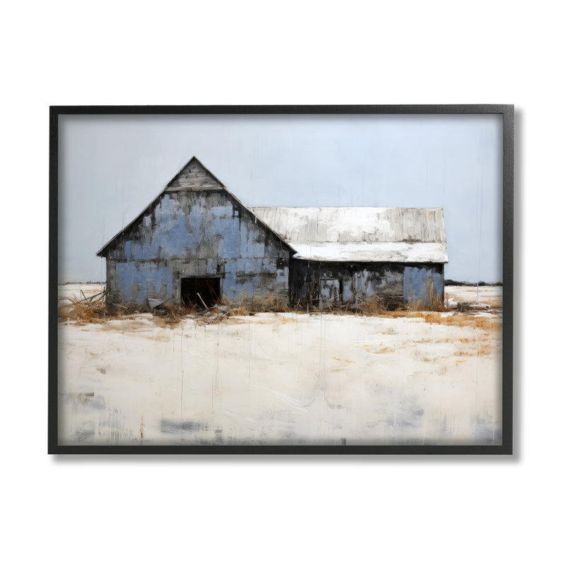 Winter Country Barn par Ray Powers, Giclée encadrée noir minuit, H 24 po x l 30 po x P 1,5 po