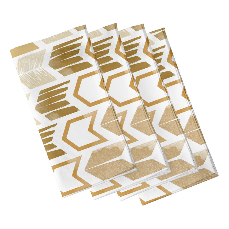 Ferretti Polyester Geometric Square Napkin, Gold