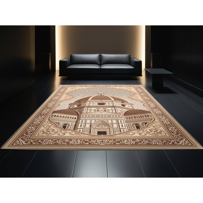 Machine Washable Parez Florence Duomo Classic Oriental Rug in Brown – Beige Binding, 6x9