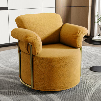Méridienne rotative orange à 360 degrés avec revêtement doux et pieds en métal doré pour décor de petite chambre