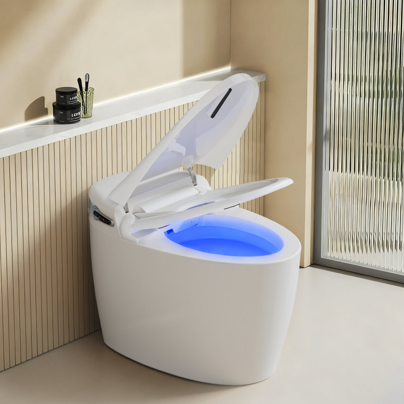 Smart Toilet With Automatic Radar Lid, Uv Sterilization, Foot Sensor Flush, Heated Seat & Bidet, Adjustable Water Temperature & Pressure, Warm Air Drying, Night Light, Self-Cleaning Nozzle, Ideal For Home & Bathroom