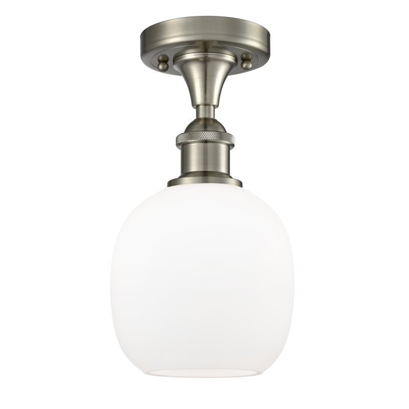 Plafonnier semi-encastré sphérique 1 lumière Carlucci, Nickel satiné brossé, Ampoule non incluse, Blanc mat