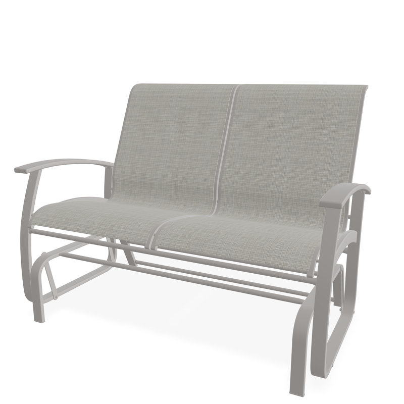 Belle Isle Sling Aluminum Frame 2-Seat Glider with Marine Grade Polymer Arm Accent, Warm Gray, Deacon