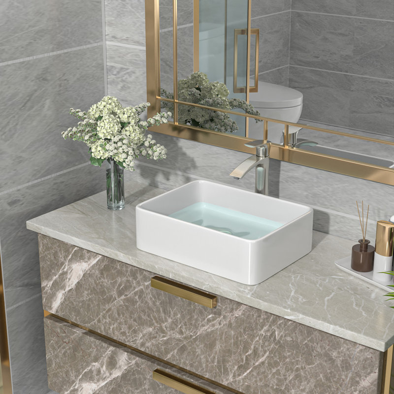 Beslend 14.5'' White Ceramic Rectangular Bathroom Sink