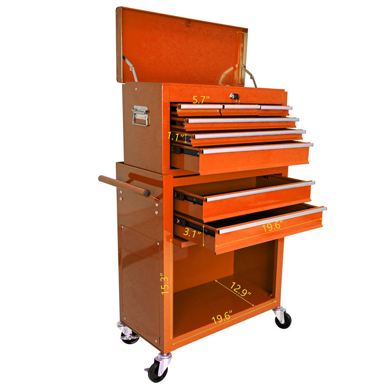 Coffre à outils à roulettes haute capacité avec roulettes et tiroirs, Orange