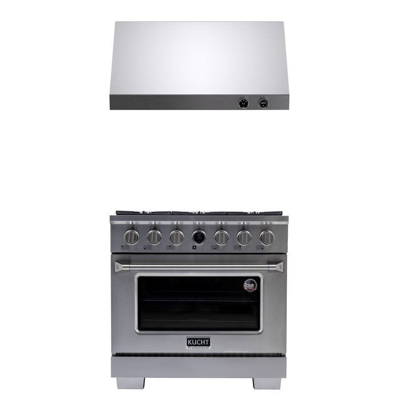 36 In. 5.2 Cu. Ft. 6 Burners Dual Fuel Range For Propane Gas In Stainless Steel + Under Cabinet Range Hood