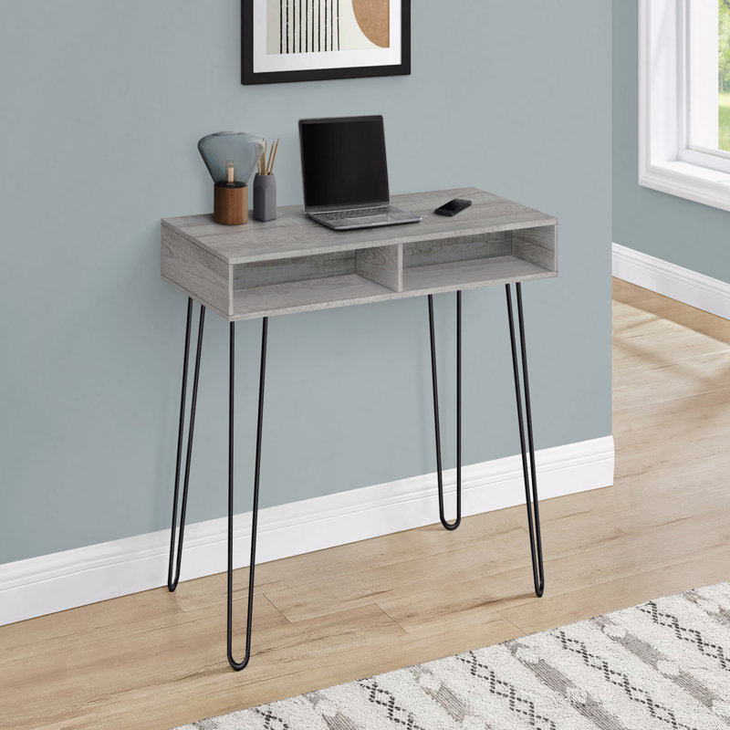 Bureau d'ordinateur, bureau personnel, ordinateur portable, installation à gauche, à droite, tiroirs de rangement, L 40 po, travail, stratifié gris, métal noir, contemporain, moderne